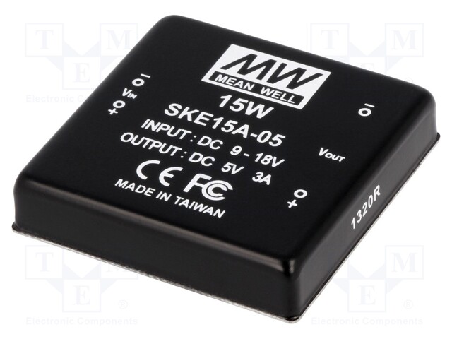 Converter: DC/DC; 15W; Uin: 9÷18V; 5VDC; Iout: 3000mA; 2"x2"; 65g