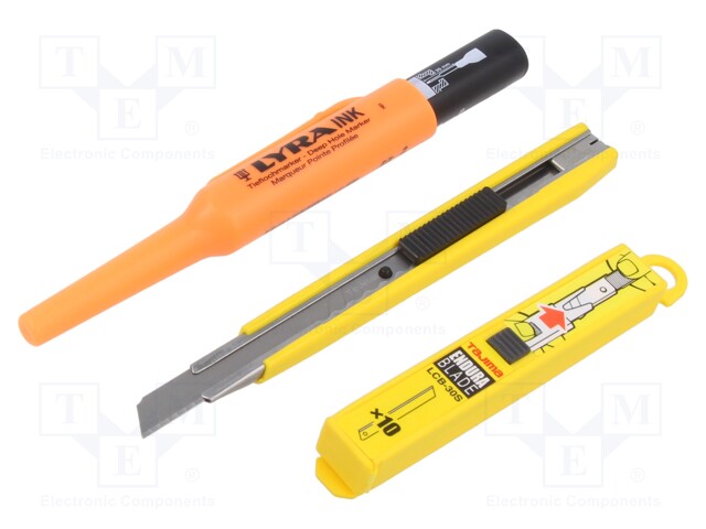 Kit: for processing foam; Kit: knife,blades for knife x9,pen