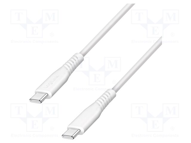 Cable; USB 2.0; USB C plug,both sides; 0.3m; white; PVC; 480Mbps