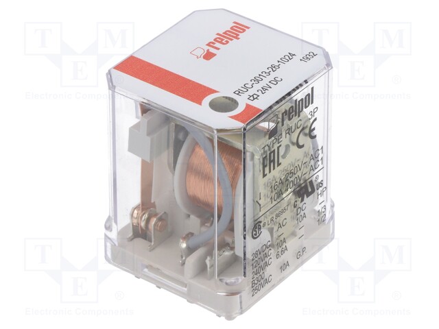 Relay: electromagnetic; 3PDT; Ucoil: 24VDC; 16A/250VAC; 16A/24VDC