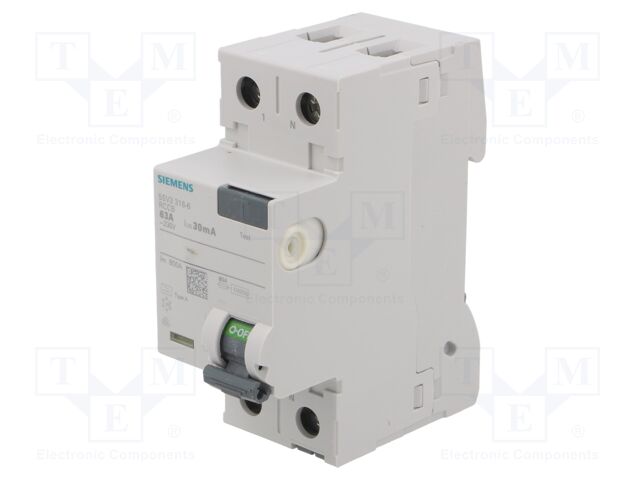 RCD breaker; Inom: 63A; Ires: 30mA; Poles: 1+N; 230/400VAC; DIN; IP20