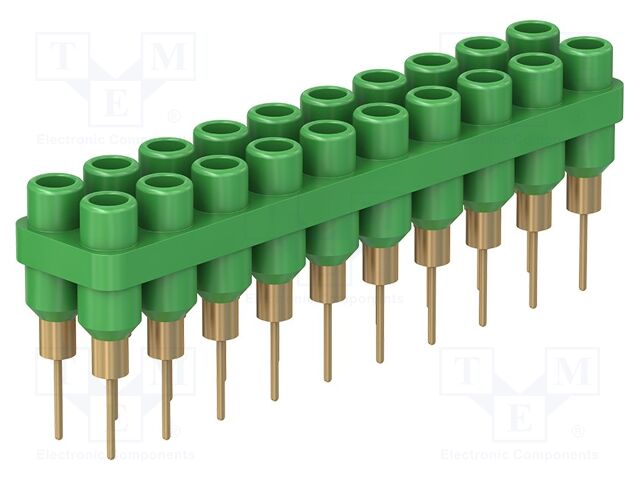 Socket strip; 2mm banana; green; 60VDC; 10A; 30VAC; Sockets: 20; 6mm