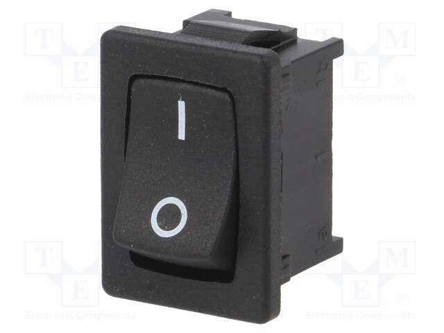 ROCKER; SPST; Pos: 2; ON-OFF; 10A/250VAC; black; IP40; 100mΩ; UL94V-2