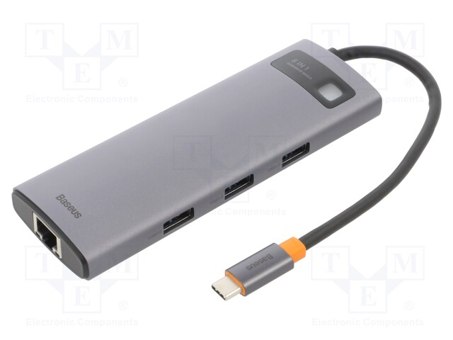 Hub USB; grey; Number of ports: 8; Enclos.mat: aluminium