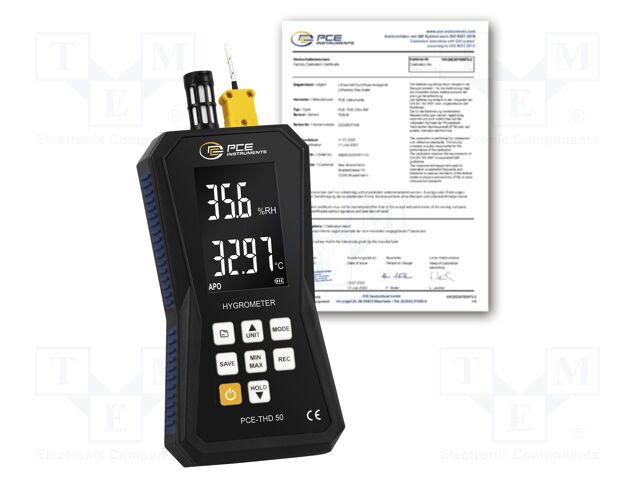 Data logger; temperature,humidity; Display: LCD; 162x32x88mm