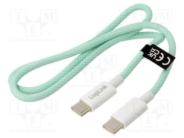 Cable; USB 2.0; USB C plug,both sides; 500mm; green; 480Mbps; 60W