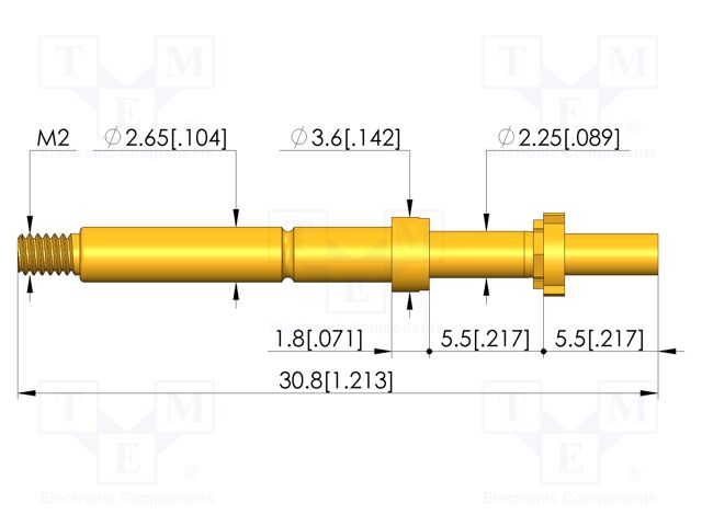 Test needle; Spring compression: 4mm; 5mm; 8A; CuBe; gold-plated