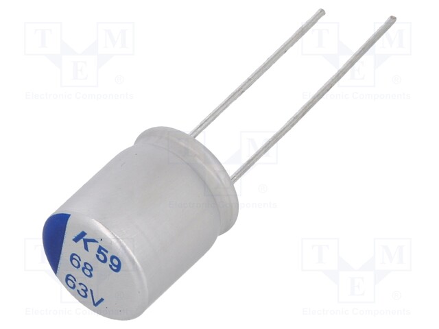 Capacitor: polymer; 68uF; 63VDC; ESR: 47mΩ; A759; THT; ±20%; 2000h