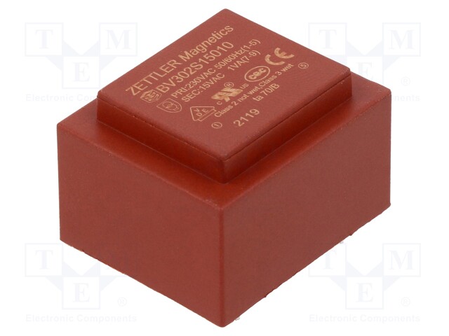 Transformer: encapsulated; 230VAC; 15V; Mounting: PCB