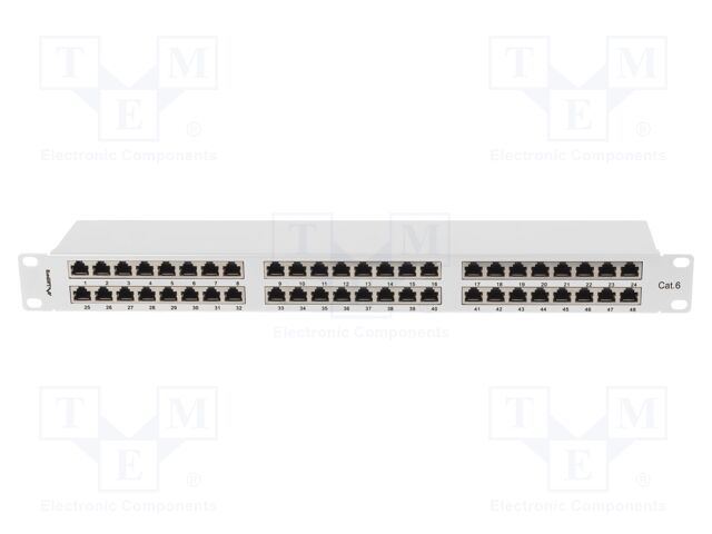 Patch panel; white; Number of ports: 48; Cat: 6; RJ45 socket x48