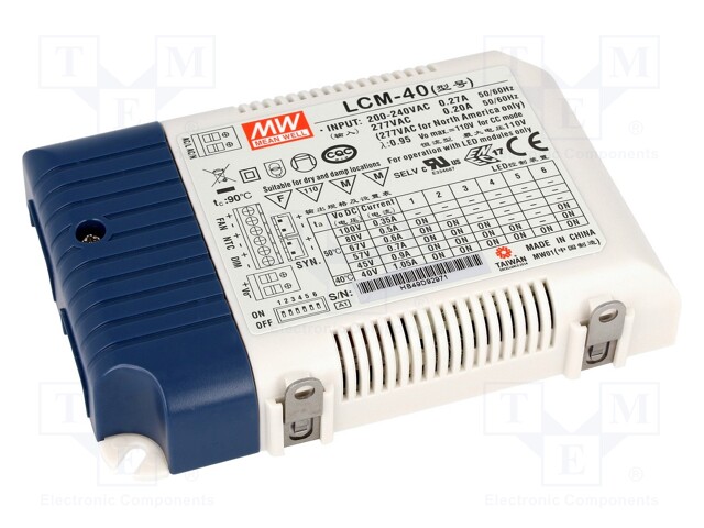 Power supply: switched-mode; LED; 42W; 2÷100VDC; 350÷1050mA; IP20