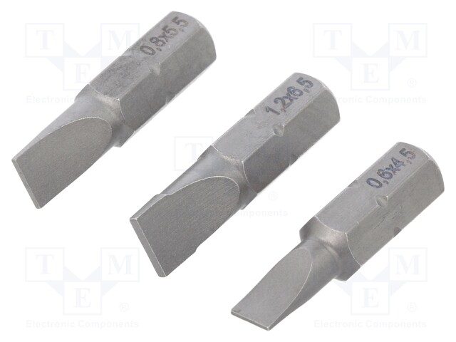 Screwdriver bits; Pcs: 3; Package: plastic case; 25mm; Bit: slot