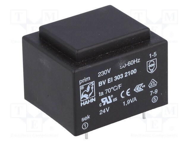 Transformer: encapsulated; 1.9VA; 230VAC; 24V; 79mA; Mounting: PCB