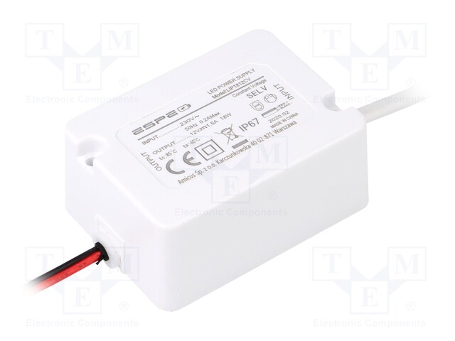 Power supply: switched-mode; LED; 18W; 12VDC; 1.5A; 220÷240VAC