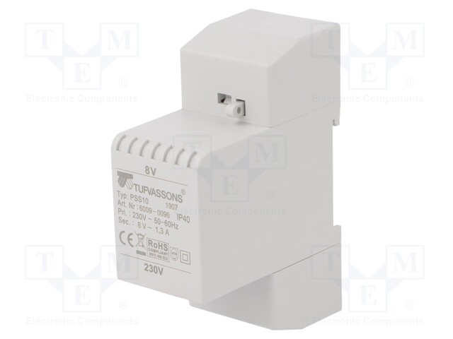 Transformer: mains; 10VA; 230VAC; 8V; Leads: terminal block; 0.32kg