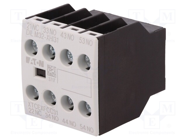 Auxiliary contacts; Leads: screw terminals; Mounting: front