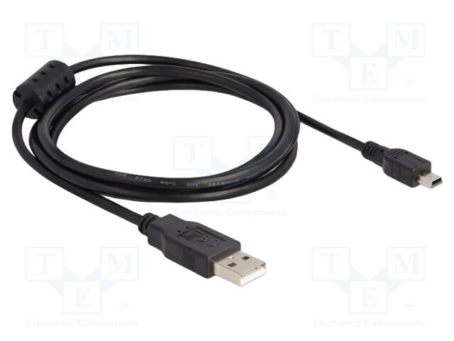Cable; USB 2.0; USB A plug,USB B mini plug; 1.5m; black; 480Mbps