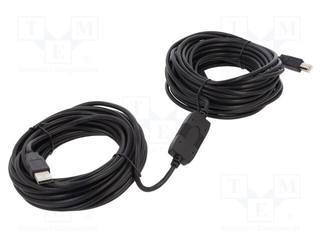 Cable; USB 2.0; USB A plug,USB B plug; 20m; black; 22AWG,28AWG