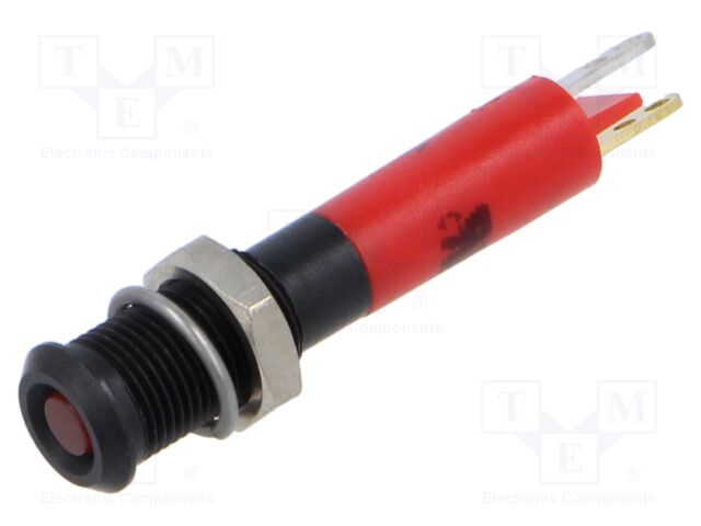 Indicator: LED; flat; 24VDC; Cutout: Ø6.1mm; 2x0,8mm connectors