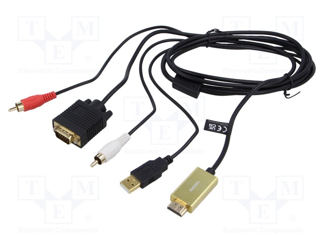 Cable; D-Sub 15pin HD plug,HDMI plug,RCA plug x2,USB A plug