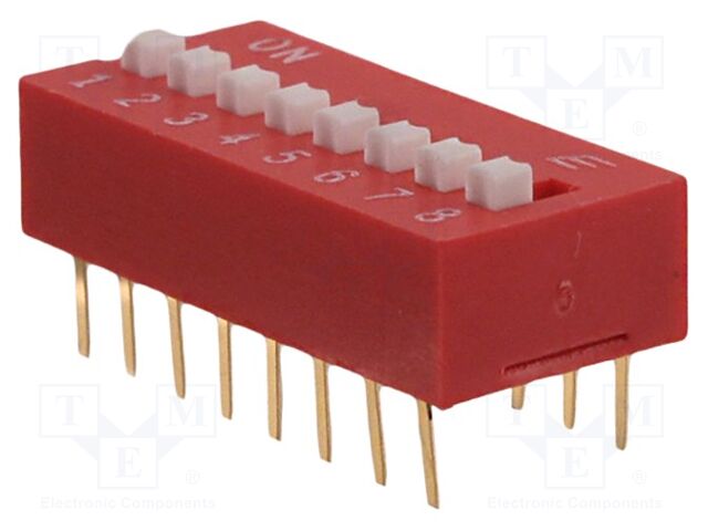 DIP SWITCH, 8POS, SPST, SLIDE, TH