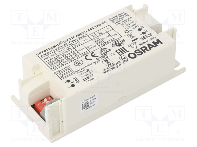 Power supply: switched-mode; LED; 44W; 25÷42VDC; 0.8÷1.05A; IP20