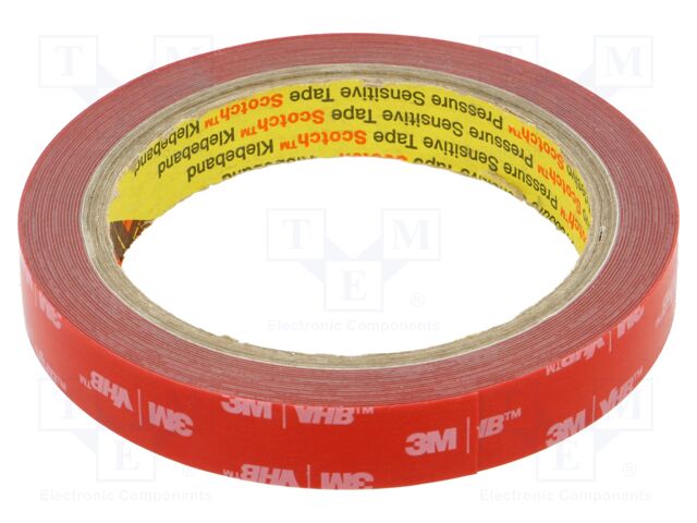Tape: fixing; W: 15mm; L: 5.5m; Thk: 0.4mm; acrylic; grey; 31N/cm