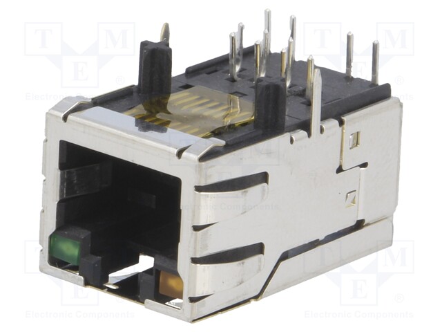 Socket; RJ45; PIN: 8; shielded,with LED; Layout: 8p8c; THT; angled