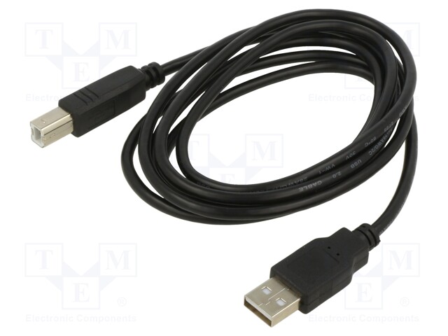 Cable; USB 2.0; USB A plug,USB B plug; 1.8m; black; 28AWG