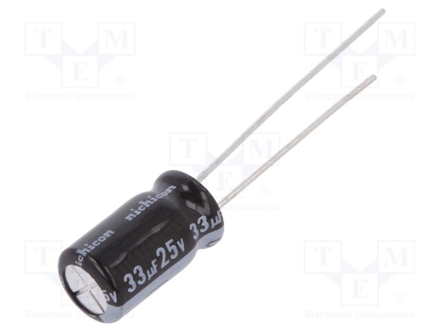 Capacitor: electrolytic; THT; 33uF; 25VDC; Ø6.3x11mm; Pitch: 2.5mm