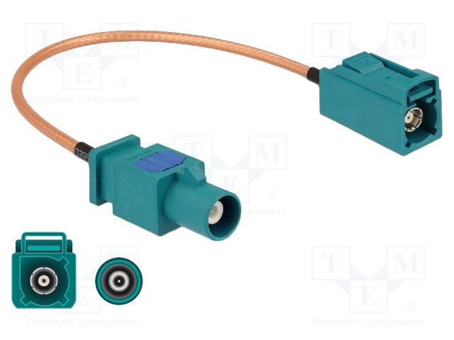 Cable; 200mm; Fakra Z male,Fakra Z female; transparent; 50Ω