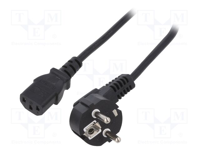 Cable; CEE 7/7 (E/F) plug angled,IEC C13 female; 3m; black; PVC