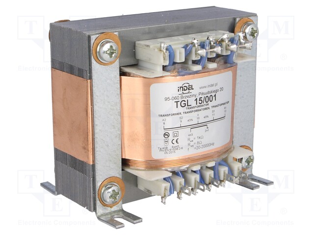 Transformer: speaker; 15VA; Sec.winding imped: 8Ω; 0.02÷20kHz