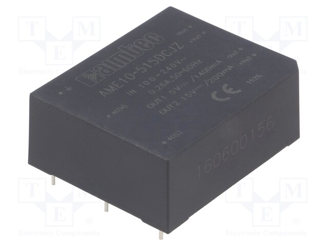 Converter: AC/DC; 10W; Uout: 5VDC; Iout: 1.4A; 79%; Mounting: PCB