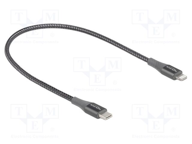 Cable; USB 2.0; Apple Lightning plug,USB C plug; 0.5m; grey; Cu