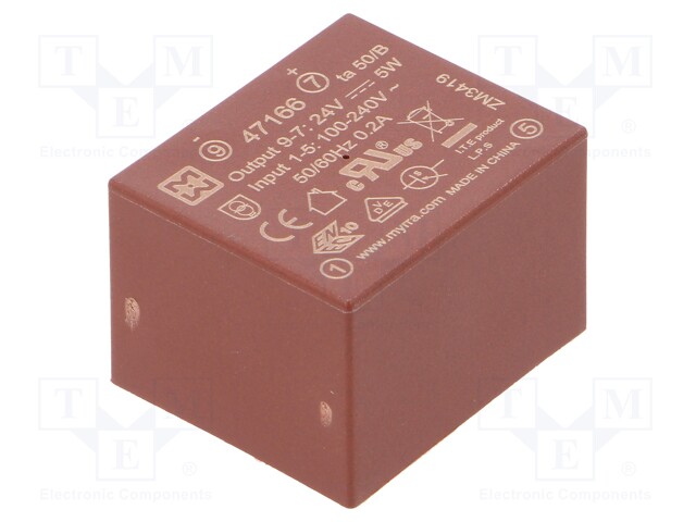 Converter: AC/DC; 5W; Uout: 24VDC; Iout: 210mA; 80%; Mounting: PCB