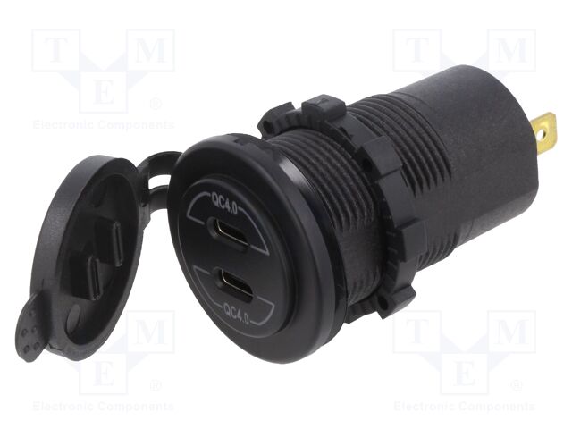 USB power supply; USB C socket x2; Sup.volt: 12÷24VDC; black