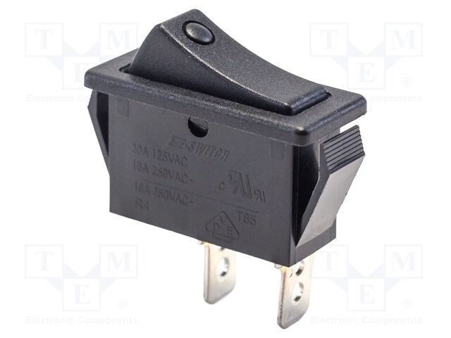 ROCKER; SPST-NO; Pos: 2; ON-OFF; 16A/250VAC; black; none; Body: black