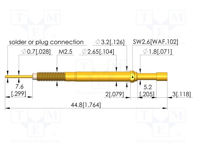 Test needle; Spring compression: 4mm; 5mm; 3A; CuBe; gold-plated