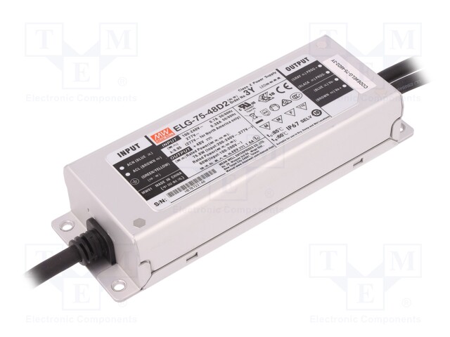 Power supply: switched-mode; LED; 76.8W; 48VDC; 1.6A; 100÷305VAC