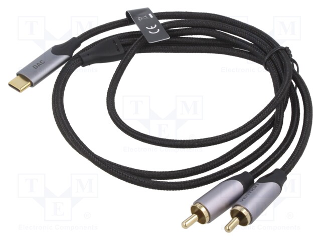 Cable; RCA plug x2,USB C plug; gold-plated; 2m; black; Core: Cu