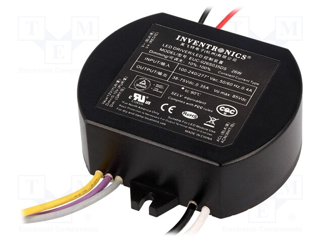 Power supply: switched-mode; LED; 26W; 38÷75V; 350mA; 90÷305VAC