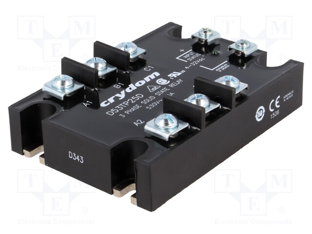 Relay: solid state; Ucntrl: 3÷32VDC; 25A; 48÷530VAC; 3-phase; IP00