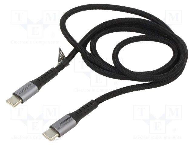 Cable; USB 2.0; USB C plug,both sides; 1m; black; 480Mbps; textile