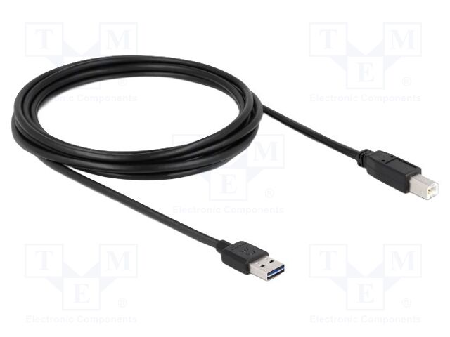 Cable; USB 2.0; USB A plug double sided,USB B plug; 3m; black