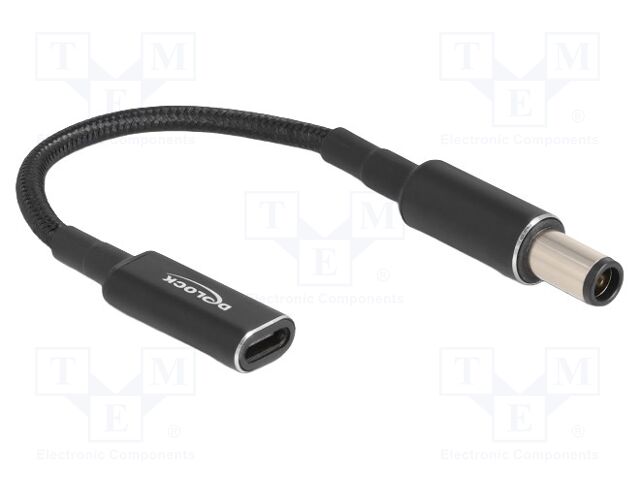 Cable; USB C socket,DC 7,4/5,0 plug; straight; black; 0.15m; 60W