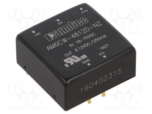 Converter: DC/DC; 6W; Uin: 18÷75V; Uout: 12VDC; Uout2: -12VDC; 1"x1"