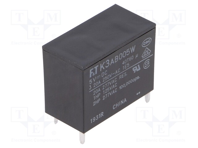 Relay: electromagnetic; SPST-NO; Ucoil: 5VDC; 25A; Series: FTR-K3