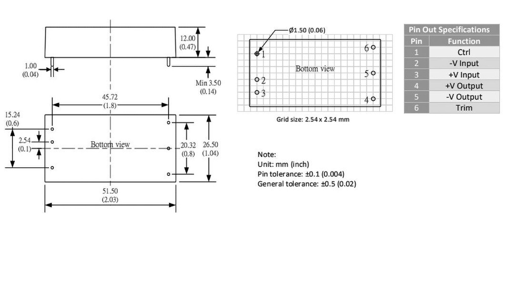Converter: DC/DC; 20W; Uin: 9÷36V; Uout: 3.3VDC; Iout: 5A; 2"x1"; 27g