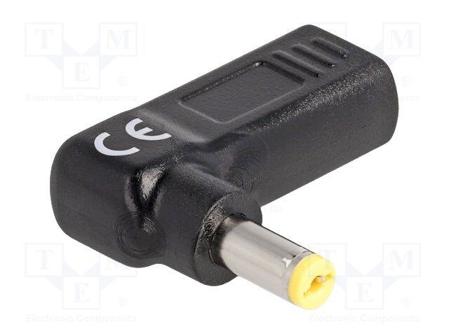 Adapter; USB C socket,DC 5,5/1,7 plug; black; angular; 3A